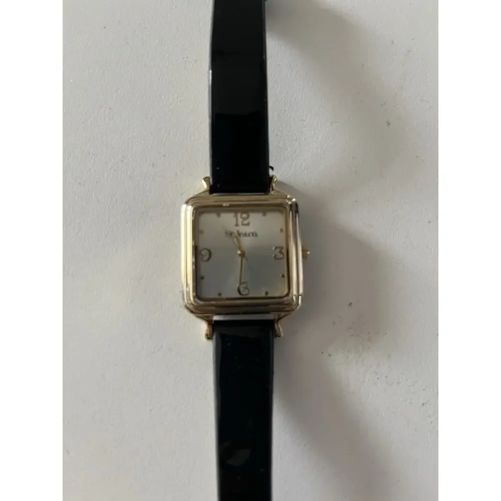 Style & Co Women’s Watch Gold Tone Square Case Black Strap Quartz Analog Classic